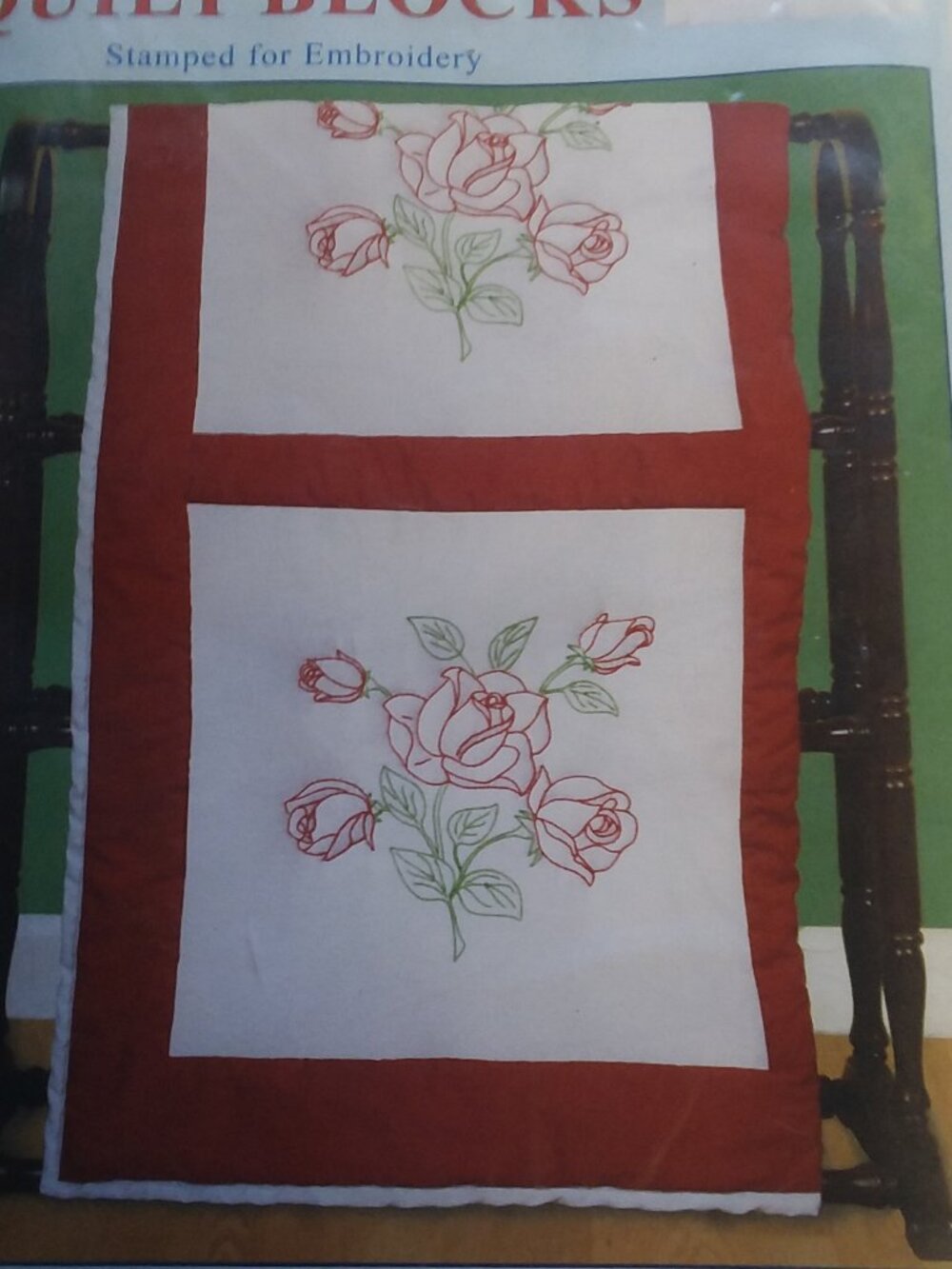 Jack Dempsey Stamped White Quilt Blocks 18"X18" 6/Pack-Long Stem Rose-Pack of 1